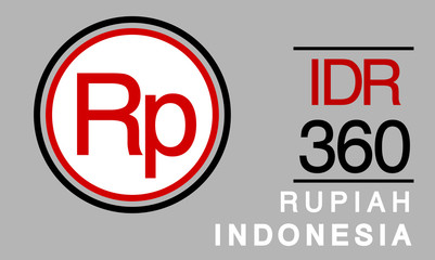 Rp, IDR, 360, Rupiah, Indonesia Banking Currency icon typography logo banner set isolated on background. Abstract concept graphic element. Collection of currency symbols ISO 4217 signs used in country
