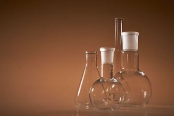 Chemical vessels. Glass flasks. Laboratory utensil.