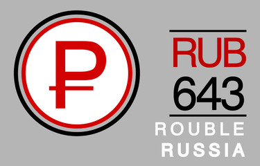 P, RUB, 643, Rouble, Russia Banking Currency icon typography logo banner set isolated on background. Abstract concept graphic element. Collection of currency symbols ISO 4217 signs used in country