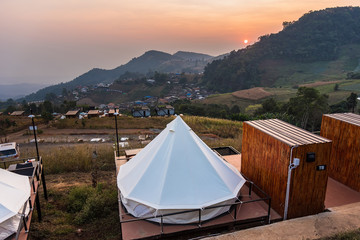 Chiang Mai , Thailand - January, 17, 2020 : Camping tents on the mountains in Chiang Mai, Thailand