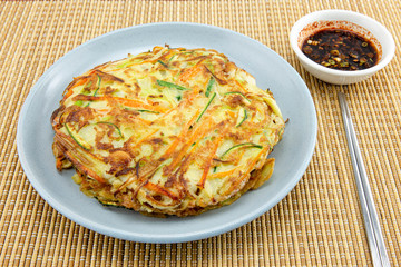 Cuttlefish, zucchini, spring onion and carrot pancake