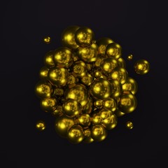 Abstract 3d rendering golden spheres background. Banner or poster design.