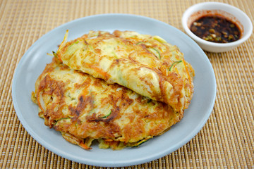 Cuttlefish, zucchini, spring onion and carrot pancake