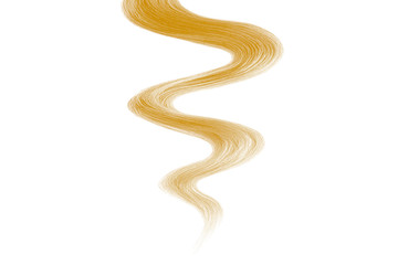 Blond hair on white background, isolated. Thin curly thread