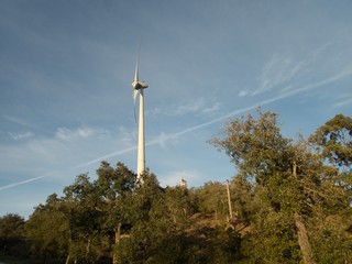 high wind power plant on a hill