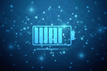 2d rendering Electrical energy and power supply source concept, accumulator battery with charging level indicator