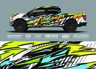 Truck wrap design vector kit. Modern sport graphics. Abstract stripe racing and grunge background for wrap all vehicle, race car, rally, adventure vehicle and car livery.