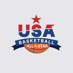 Basketball USA Tournament Logo White Ball Sport American Game Vector Illustration