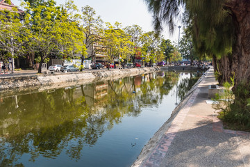 Chiang Mai , Thailand - January, 18, 2020 : The old city moat in Chiang Mai, Thailand.
