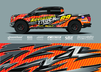 Truck wrap design vector kit. Modern sport graphics. Abstract stripe racing and grunge background for wrap all vehicle, race car, rally, adventure vehicle and car livery.