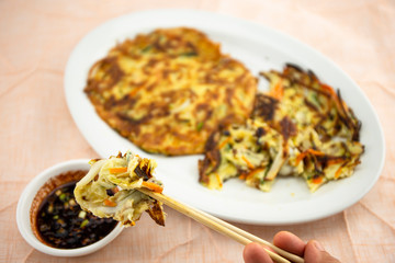 Cuttlefish, zucchini, spring onion and carrot pancake