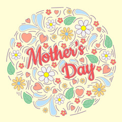 Greeting card of happy mother's day. Vector illustration.