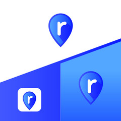 Letter R With Map Pointer icon or logo design template elements