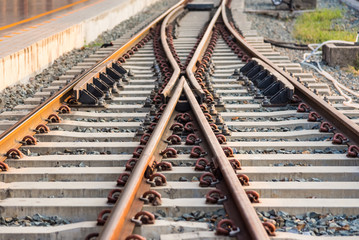 Chiang Mai , Thailand - January, 18, 2020 : Railroad tracks in chiang mai thailand.Crossing railway...