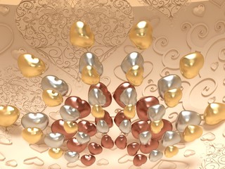 3D illustration of volumetric hearts. Valentine's day greeting card design.