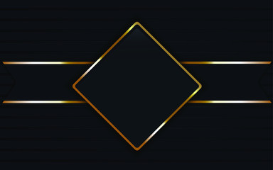 dark blue glass label with golden frame background. Vector luxury illustration eps10.