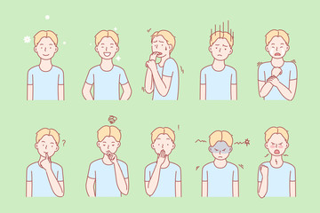 Kids emotions and facial expressions set
