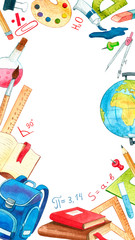 Frame of school supplies. Hand Drawn Doodles illustration. Back to school.