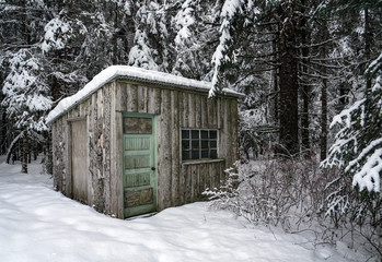 Rustic shed in winter