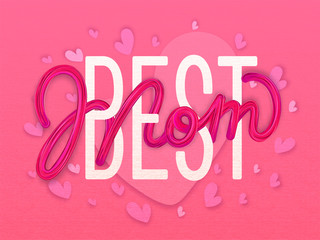 Creative Stylish Lettering of Best Mom with Paper Hearts Decorated on Pink Texture Background.