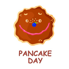 Vector illustrations of Pancake day a card with cartoon cute pancake