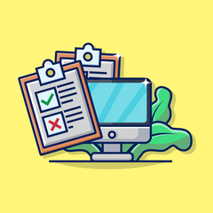 Obraz premium Illustration Vector Graphic of Business Checklist with Computer Monitor Icon.. Goods for Business Posters, Presentations.. etc