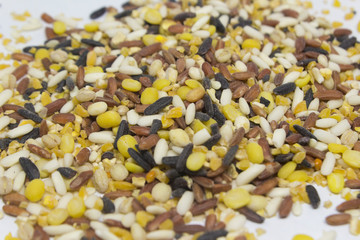 Close up of a texture raw multigrain with Selective focus.