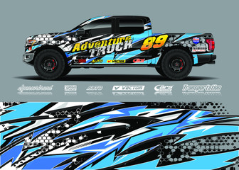 Truck wrap design vector kit. Modern sport graphics. Abstract stripe racing and grunge background for wrap all vehicle, race car, rally, adventure vehicle and car livery.