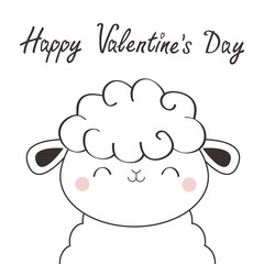 Happy Valentines Day. Sheep lamb face head icon. Linecontour silhouette. Cute cartoon kawaii funny smiling baby character. Nursery decoration. T-shirt print. Flat design. White background.