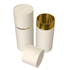 Kraft paper cardboard tube package with gold part mock up. 3d render isolated on white background.