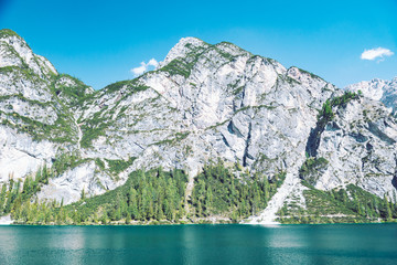 landscape view of lake mountains on background