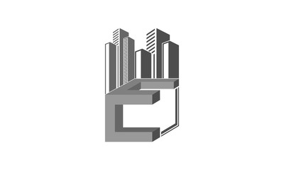 Abstract E and the city simple modern vector logo