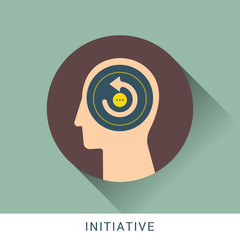 Initiative icon concept with arrow symbol in the drawing of human brain
