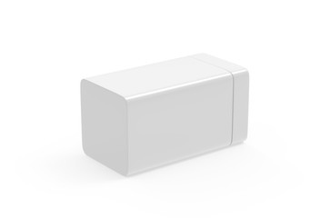 Rectangular white glossy tin can mock up template. Container for dry products - tea, coffee, sugar, candy, spice. 3D illustration