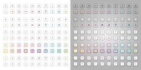 Square button icon with multiple symbols.Icons that can use extrude effects on various background colors.Extruded button-shaped icon.