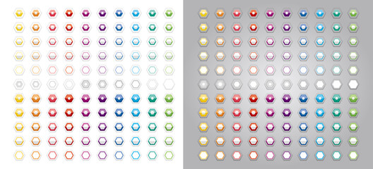 hexagon button icon in half-folded form.hexagon button icons of various colors.Icons that can use extrude effects on various background colors.Extruded button-shaped icon.