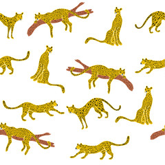 Obraz na płótnie Canvas Seamless pattern with leopards on the white background