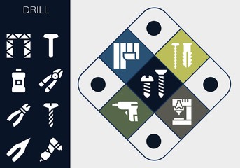 Modern Simple Set of drill Vector filled Icons