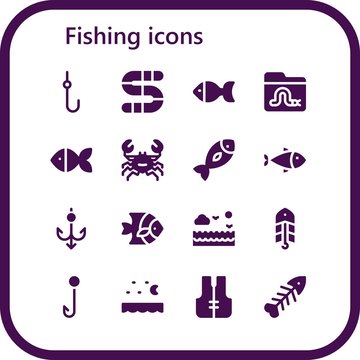 Modern Simple Set of fishing Vector filled Icons