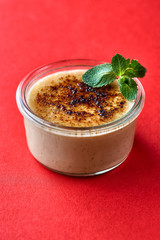 Creme brulee. Traditional French vanilla cream dessert with caramelised sugar on top.