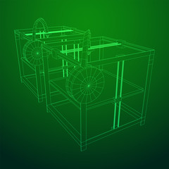 3D Printer Wireframe low poly mesh vector illustration