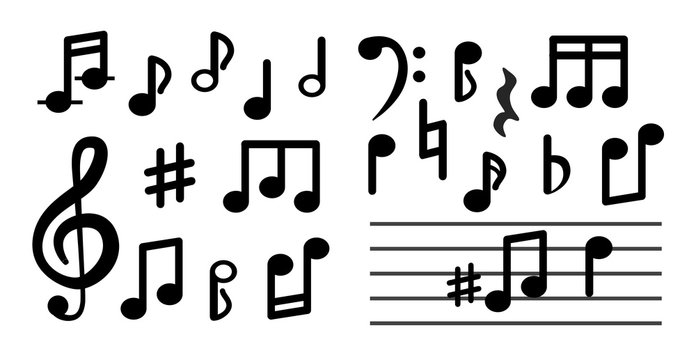 Musical notes isolated on white background. Signs of musical notation, treble clef. Vector sign for illustration melody.