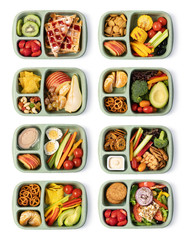 Lunch box with delicious food on a white background
