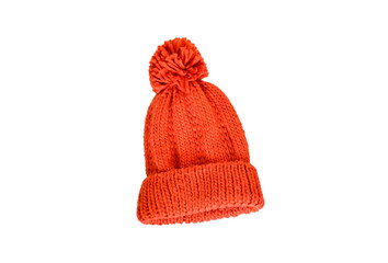 Orange wintter knitting cap on white background isolated and clippint path. Accessories for keep...