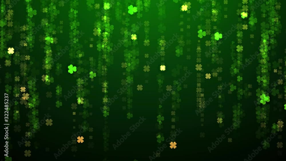 Poster artistic green abstract glamorous four and three leaf clover falling confetti glitter rain backgroun