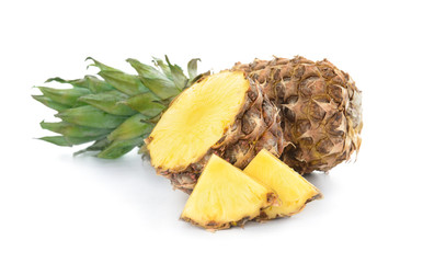 Fresh pineapples on white background