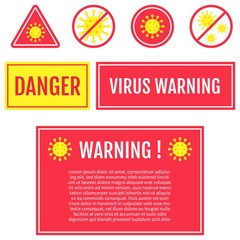 coronavirus or infectious disease danger, virus warning precautions or symptoms with signs vectors illustration.  