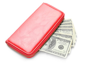 Wallet with money on white background. Savings concept