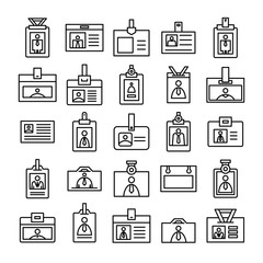 employees id cards and business card icons set line