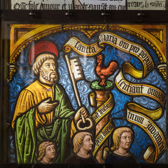 Exhibition of beautiful stained glass windows at Cite du Vitrail in Troyes. Aube, Champagne-Ardenne, France